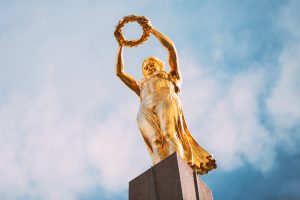 Luxembourg. Monument of Remembrance Gelle Fra or Golden Lady is a war memorial in Luxembourg City